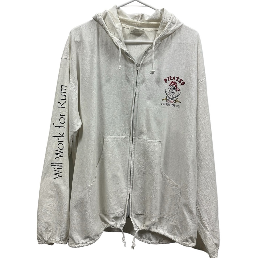 Cottonseed Pirates Will Work for Rum Full Zip White Hooded Jacket Mens XL